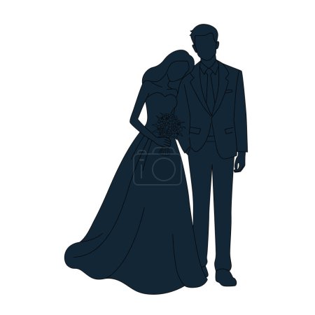 Téléchargez les illustrations : Silhouette de couple marié, silhouette de mariage, Préparation de mariage, Mariée et marié - en licence libre de droit