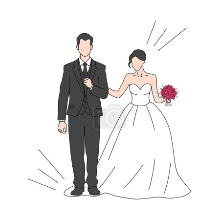 Téléchargez les illustrations : Marié a marché sur la robe de la mariée, mariée et marié lors de la cérémonie de mariage - en licence libre de droit
