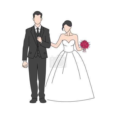 Téléchargez les illustrations : Joyeux mariage marié et mariée lors de la cérémonie de mariage. Beau couple de mariage en vêtements de mariage - en licence libre de droit