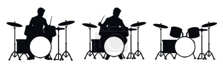 Illustration for Man playing drum silhouette, male drummer holding drumsticks up, drummer silhouette - Royalty Free Image
