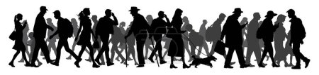Ilustración de Gente caminando en la silueta de la calle, siluetas de gente moviéndose multitud en la calle - Imagen libre de derechos