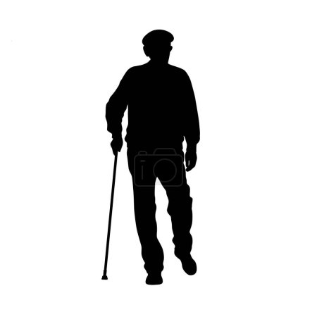 Ilustración de Personas mayores caminando en la silueta de la calle, siluetas del anciano en la calle, hombre caminando - Imagen libre de derechos