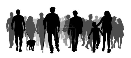 Ilustración de Gente caminando en la silueta de la calle, siluetas de gente moviéndose multitud en la calle, hombre mujer caminando - Imagen libre de derechos