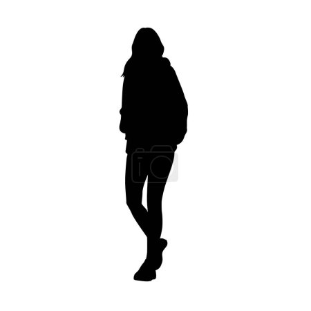 Ilustración de Mujer caminando hacia adelante, silueta vectorial aislada, vista frontal - Imagen libre de derechos