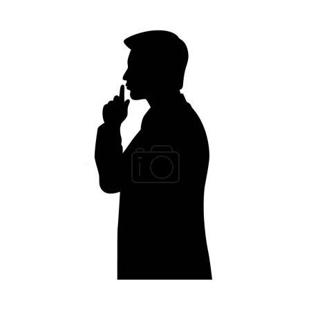 Illustration for Man with finger on his lips, silence gesture, keep secret silhouette, man shows silence - Royalty Free Image