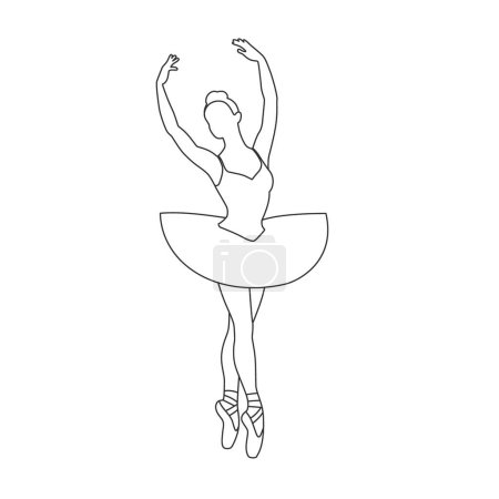 Téléchargez les illustrations : Belle danseuse de ballet pose, jeune danseuse de ballet gracieuse, jeune ballerine debout dans le ballet pose line art - en licence libre de droit