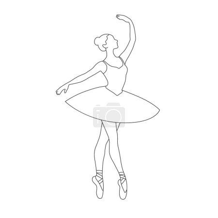 Téléchargez les illustrations : Belle danseuse de ballet pose, jeune danseuse de ballet gracieuse, jeune ballerine debout dans le ballet pose line art - en licence libre de droit