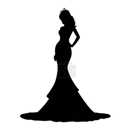 Téléchargez les illustrations : Belle femme avec couronne sur sa tête silhouette sur blanc - en licence libre de droit