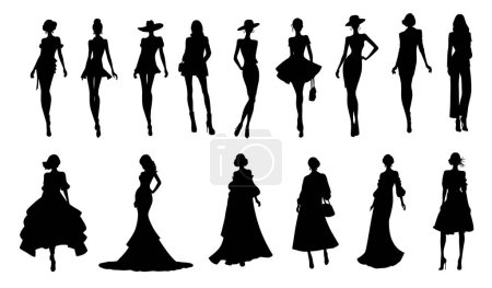 Téléchargez les illustrations : De belles femmes portant des vêtements différents. Femme mannequin, femme, silhouette mannequin - en licence libre de droit