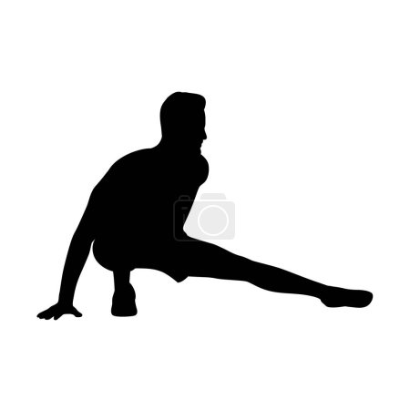 Ilustración de Hombre haciendo ejercicios de estiramiento, hombre estiramiento silueta - Imagen libre de derechos