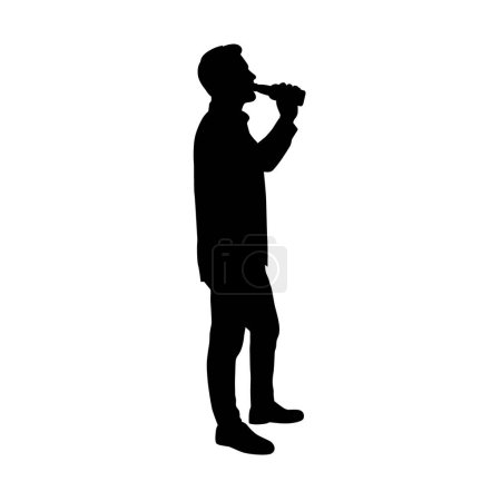 Ilustración de Hombre borracho sosteniendo la botella y bebiendo cerveza de pie aislado - Imagen libre de derechos