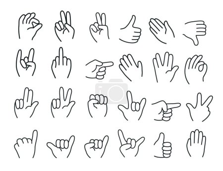 Illustration for Cute hand icon set of various shapes, icons as fingers interaction, pinky swear, forefinger point, greeting, pinch - Royalty Free Image