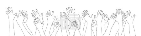 Illustration for Hand raising line, several hand raising, protest concept, togetherness idea line, People or students with their hands raised - Royalty Free Image