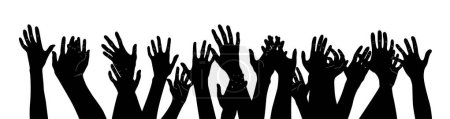 Illustration for Hand raising silhouette, several hand raising, protest concept, togetherness idea silhouette, People or students with their hands raised - Royalty Free Image