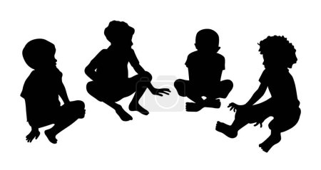 Kids sitting play and talk together, kids round circle, friendship silhouette