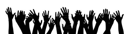 Handheben Silhouette, mehrere Handheben, Protestkonzept, Zusammengehörigkeitsidee Silhouette, Menschen oder Studenten mit erhobenen Händen