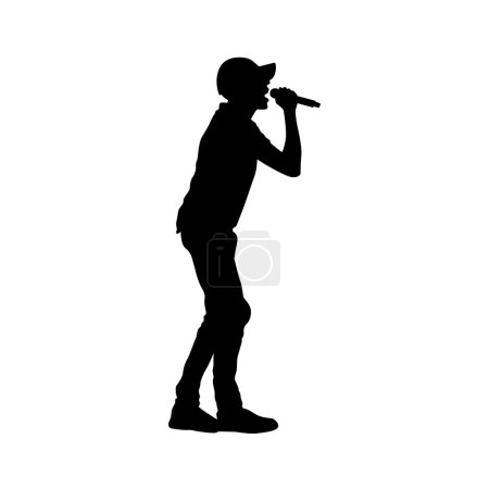 Illustration for Man singing karaoke and dancing together, funny singing, Singer male silhouette - Royalty Free Image