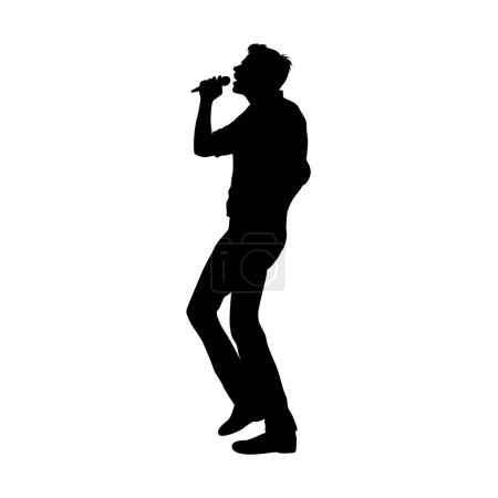 Illustration for Man singing karaoke and dancing together, funny singing, Singer male silhouette - Royalty Free Image