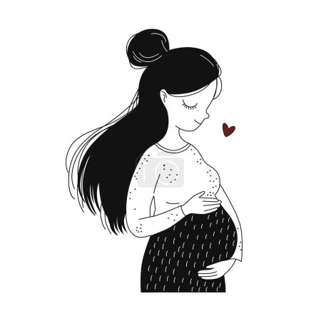 Pregnant women with baby cute hand drawn vector. Motherhood, maternity, babies and pregnant women vector illustrations