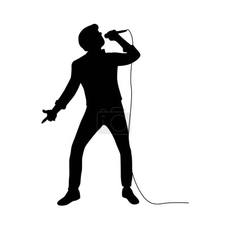 Hombre cantando karaoke con micro, silueta de cantante feliz, silueta de cantante hombre y mujer, canto femenino masculino en mic