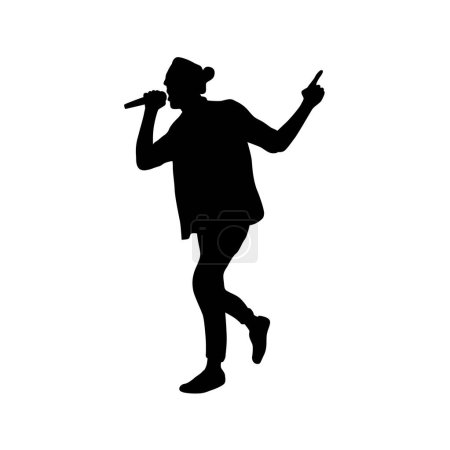 Karaoké chantant avec micro, silhouette chanteuse heureuse, silhouette chanteuse homme et femme, chant féminin masculin sur micro