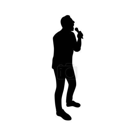 Hombre cantando karaoke con micro, silueta de cantante feliz, silueta de cantante hombre y mujer, canto femenino masculino en mic