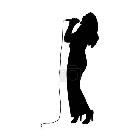 Mujer cantando karaoke con micro, silueta de cantante feliz, silueta de cantante de hombre y mujer, canto femenino masculino en mic