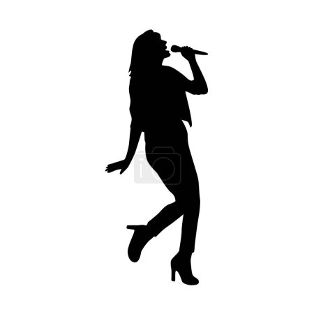 Woman singing karaoke with micro, happy singer silhouette, Man and woman singer silhouette, male female singing on mic