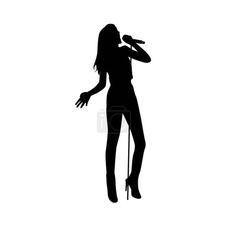 Woman singing karaoke with micro, happy singer silhouette, Man and woman singer silhouette, male female singing on mic