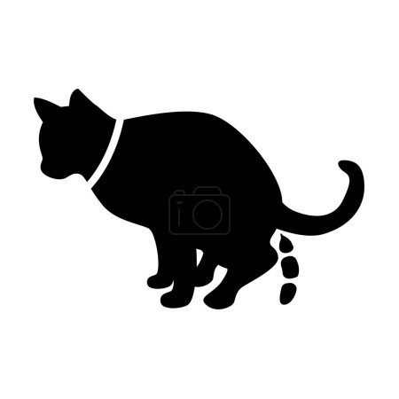 Illustration for Cat is pooping, animal pooping sign, cat pooping sign, cat and excrement, black silhouette - Royalty Free Image