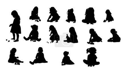 Kid playing with toys, little girl playing block toys in home at nursery. Toddler having fun silhouette