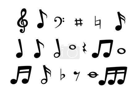Téléchargez les illustrations : Icônes de notes de musique ensemble vecteur, symbole de notes noires, symbole de notes de musique - en licence libre de droit