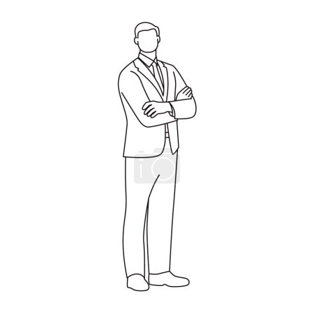 Illustration for Businessman, Man in business suit with tie, businessman in different poses line art - Royalty Free Image