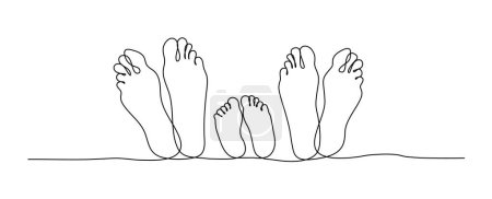 Téléchargez les illustrations : Line vector of the feet of father, mother and baby. Line vector family concept - en licence libre de droit