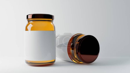 Téléchargez les photos : 5 pot de miel bouteille de maquereau avec fond blanc - en image libre de droit