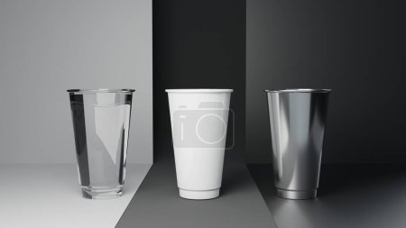 Photo for 3d render of a set of disposable glass in black and white - Royalty Free Image