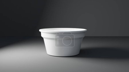 Téléchargez les photos : Rendu 3d d'un récipient en plastique blanc dans une pièce sombre - en image libre de droit