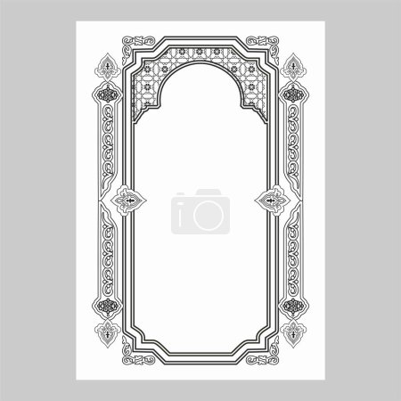 Illustration for Islamic book cover, line art border frame design - Royalty Free Image
