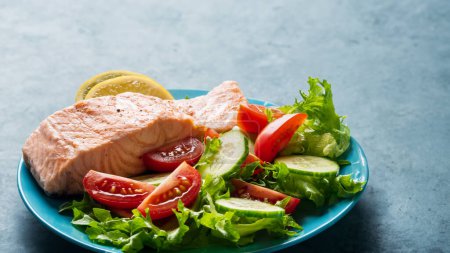 Photo for Colorful Vegetable Medley with Steamed Salmon - Royalty Free Image