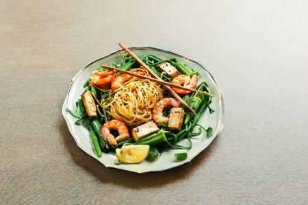 Photo for Delicious spicy shrimp and cowpea salad Asian prawn salad with a kick - Royalty Free Image
