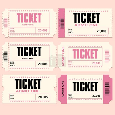 Pink tickets for various events. EPS10 vector illustration.