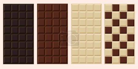 Dark, milk and white chocolate bar icons isolated. Vector illustration EPS10.