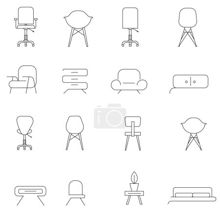 Illustration for Basic furniture icon set in thin line style. Vector illustration EPS10. - Royalty Free Image