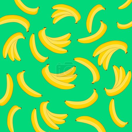 Illustration for Banana summer prints for kids. Pattern on a green background. Vector illustration - Royalty Free Image
