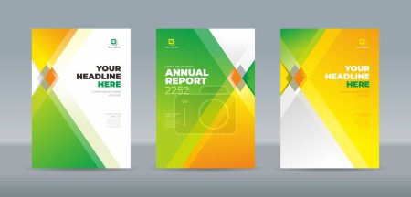 Modern square and triangle shape green yellow and white color theme book cover template for annual report, magazine, booklet, proposal, portfolio, brochure, poster, company profile