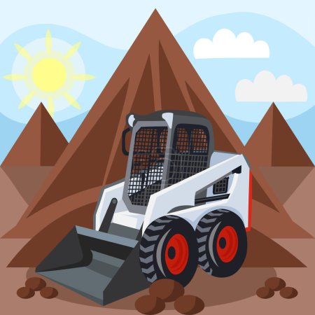 Illustration for BobCat loader on building plot during landscaping, construction and digging works - vector image. Construction equipment concept - Royalty Free Image