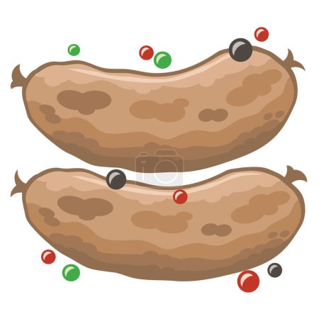 Ilustración de Salchichas de barbacoa de carne vectorial con especias de pimienta. Juego de salchichas diferentes - Imagen libre de derechos