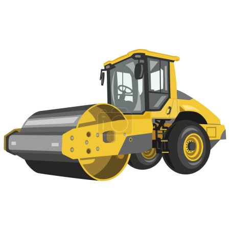 Illustration for Yellow asphalt roller, steamroller, road roller vector image on white background. Construction trucks collection - Royalty Free Image