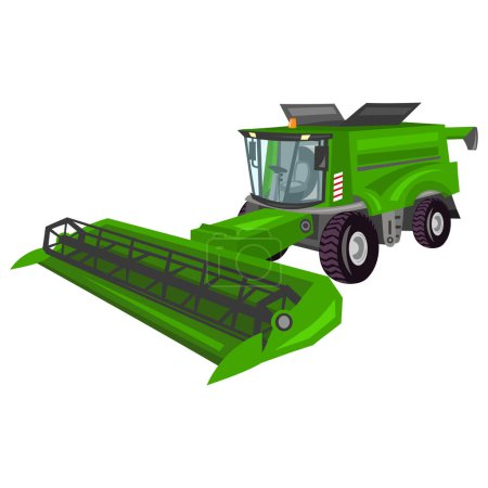 Illustration for Green agricultural combine harvester machine vector image on white background. Agriculture collection - Royalty Free Image