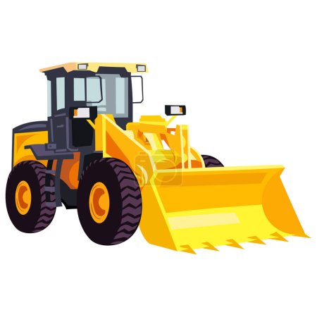 Téléchargez les illustrations : Bâtiment à roues jaune image vectorielle bulldozer sur fond blanc. Camions de construction collection - en licence libre de droit